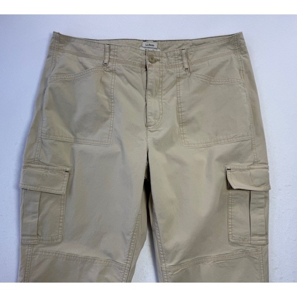 LL Bean Cargo Pants Womens 16 Tan Favorite Fit Stretch Utility Fly Fishing Print - Picture 4 of 16